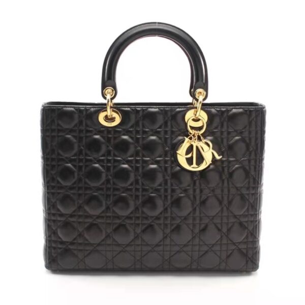 【特惠】Lady Dior 经典黑金手提包（无肩带）
