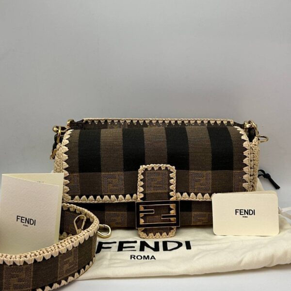 FendiTweed Baguette Shoulder Bag, 98% New, Elegant Women's Handbag, Includes Strap and Dust Bag