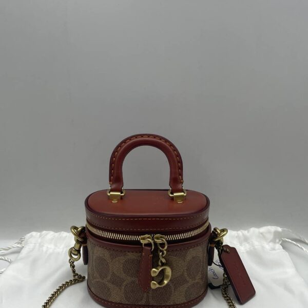 SecondHand🔥（C Brand） Brown Signature Monogram Mini Bag, Classic Coach Design, Compact Crossbody with Dust Bag
